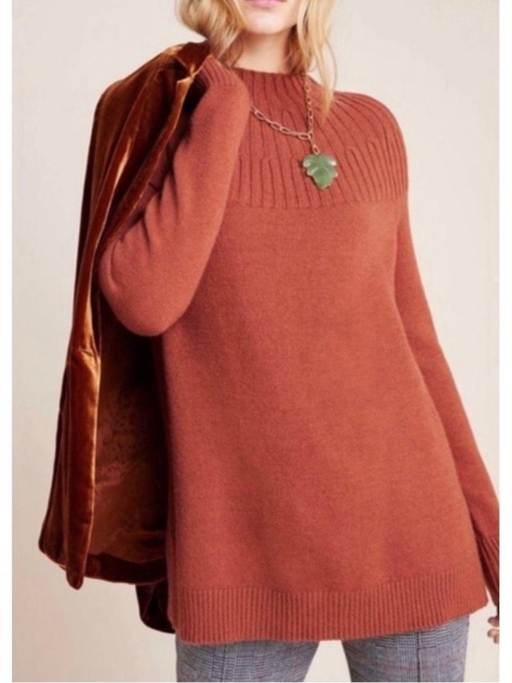 Anthropologie Rust Ribbed Mock Neck Sweater